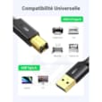 Câble Ugreen imprimante A Mâle vers USB B Mâle - 1.5 mètre (Model : US135) 10350