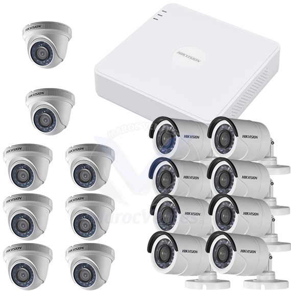 Kit 1.0 Mégapixels système de 16 caméras 8 extérieurs/intérieurs et 8 intérieur avec DVR HIK PACK 16 Camera DVR