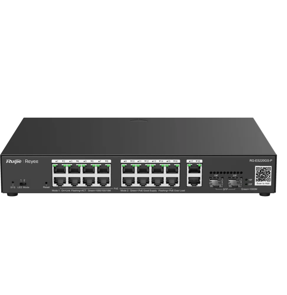 Reyee Switch 20 Ports Gb 16 PoE 2RJ45 2SFP 250W RG-ES220GS-P