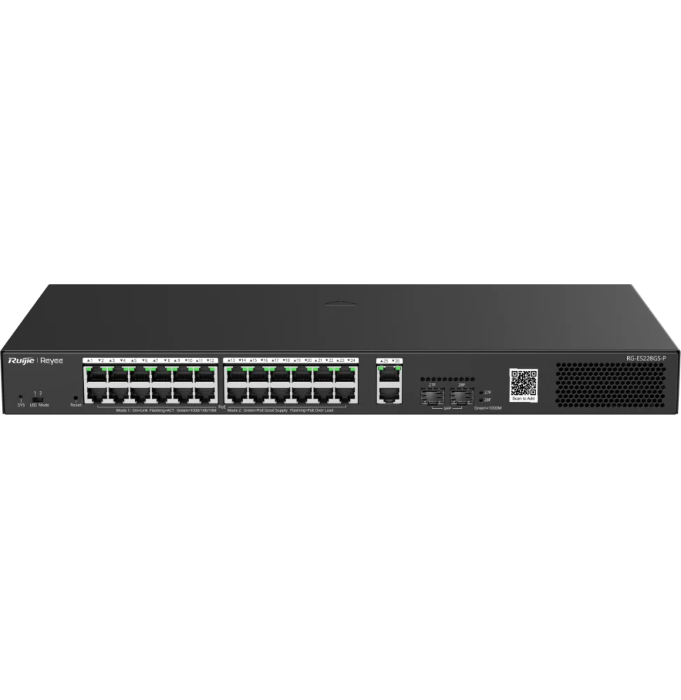 Reyee Switch 28 Ports Gb 24 PoE 2RJ45 2SFP 370W RG-ES228GS-P
